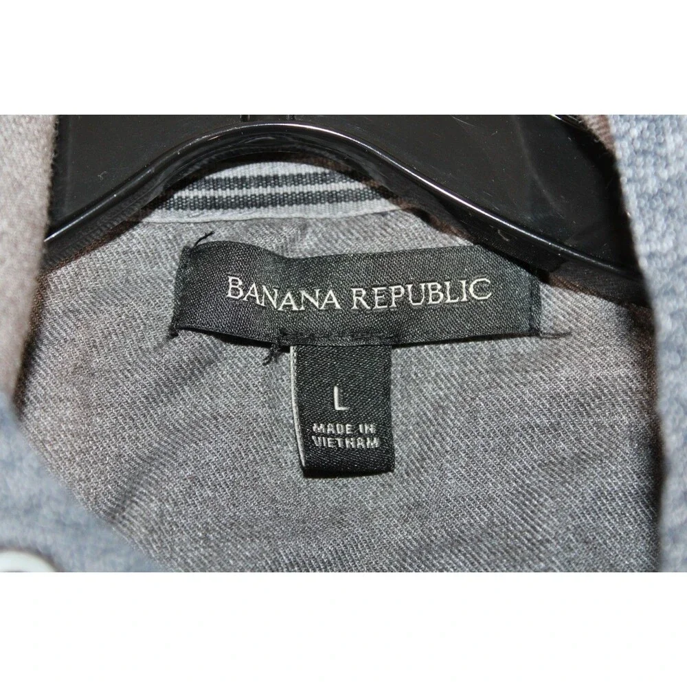 Banana Republic Hoodie Men's Large Gray Henley Pullover Long Sleeve Sweatshirt